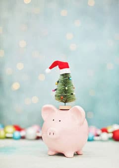 Piggy bank with Christmas decorations